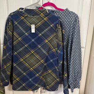 Two Talbots 2XP tops fleece navy & polka dot